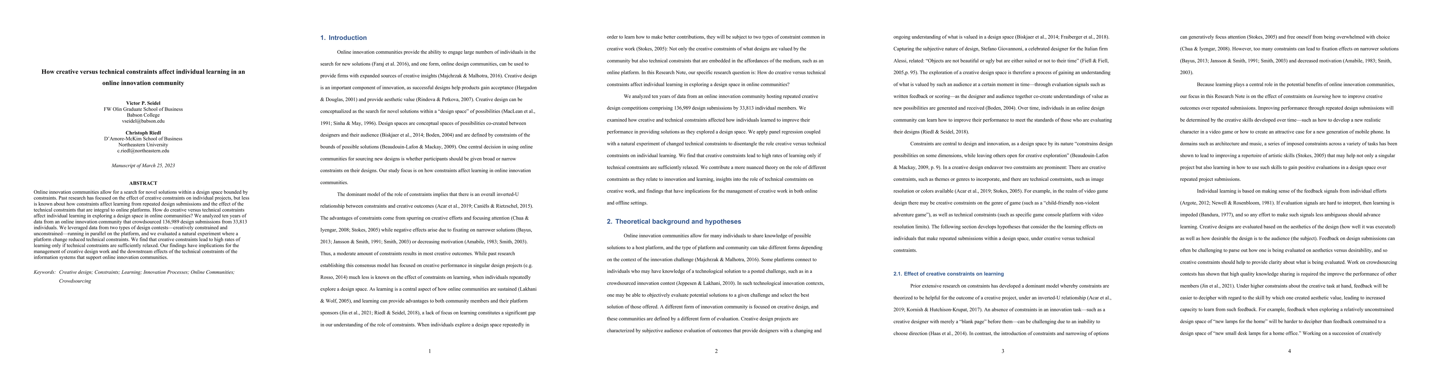 Thumbnail for How creative versus technical constraints affect individual learning in
  an online innovation community
