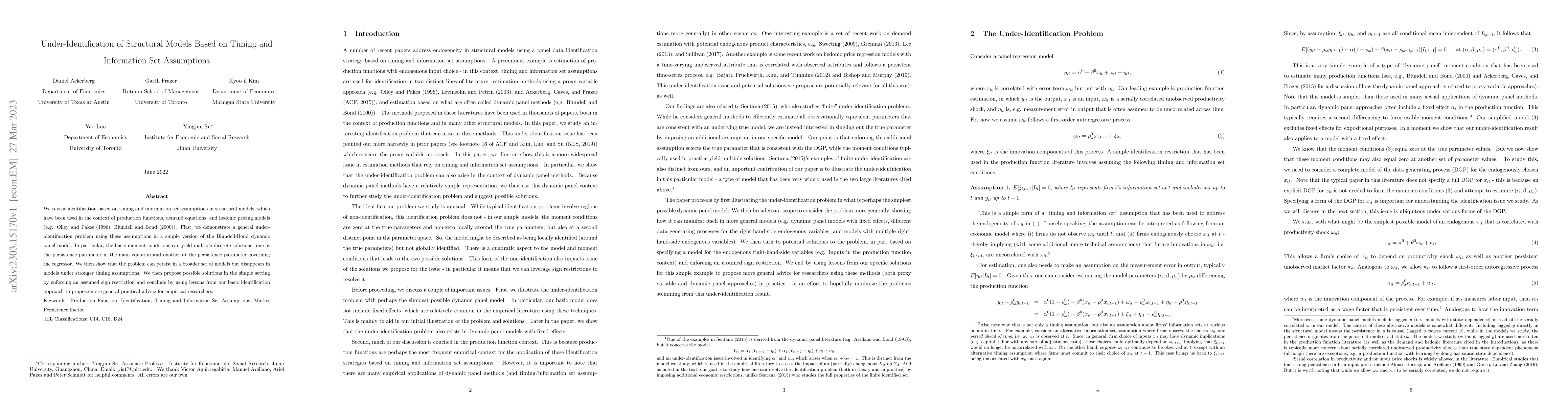 Thumbnail for Under-Identification of Structural Models Based on Timing and
  Information Set Assumptions