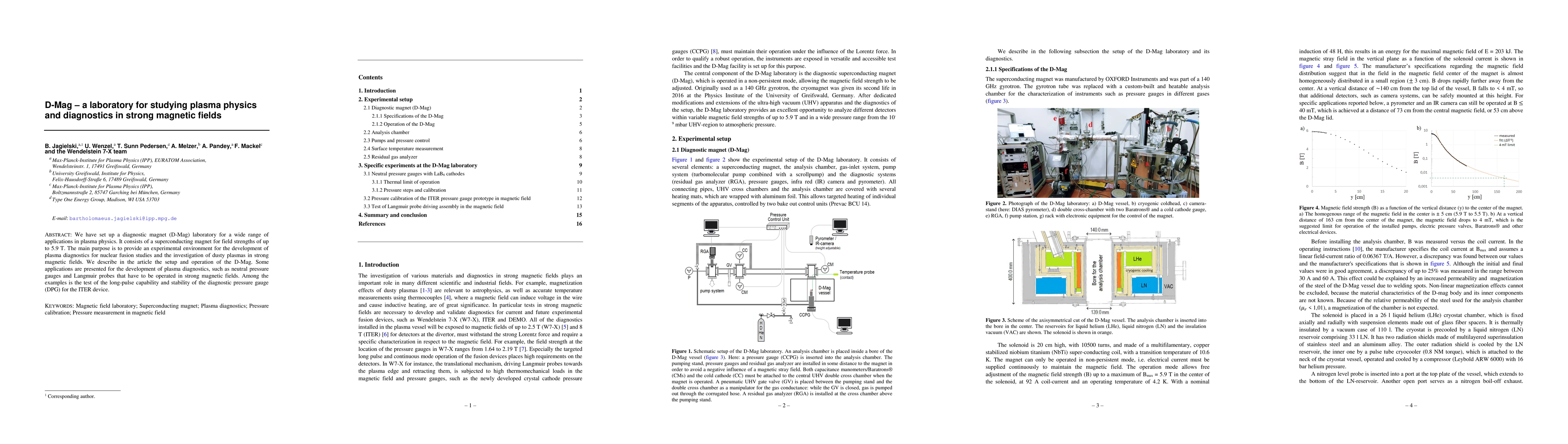 Thumbnail for D-Mag: a laboratory for studying plasma physics and diagnostics in
  strong magnetic fields