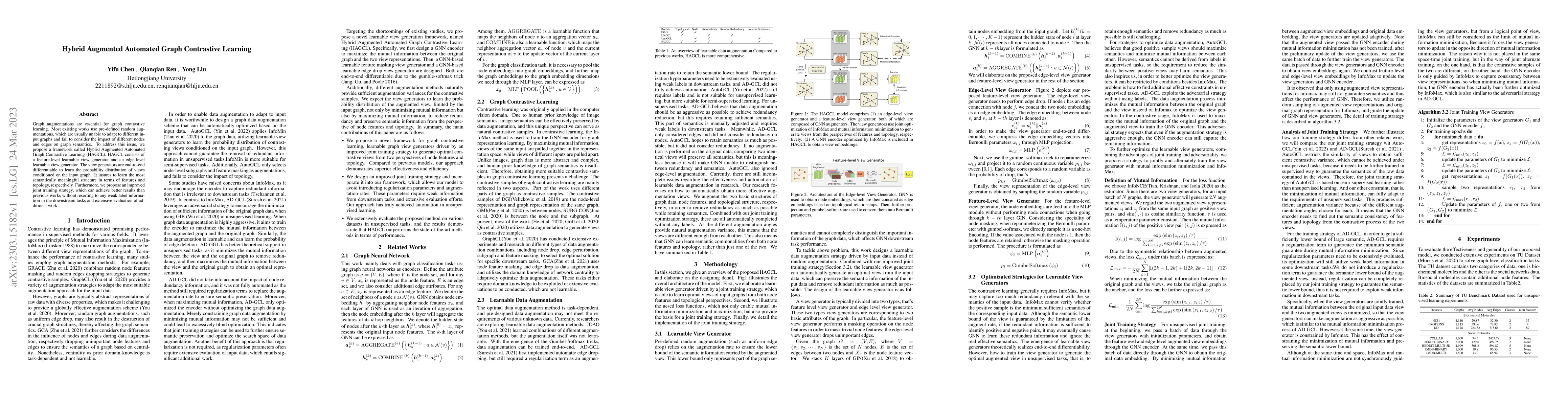 Thumbnail for Hybrid Augmented Automated Graph Contrastive Learning
