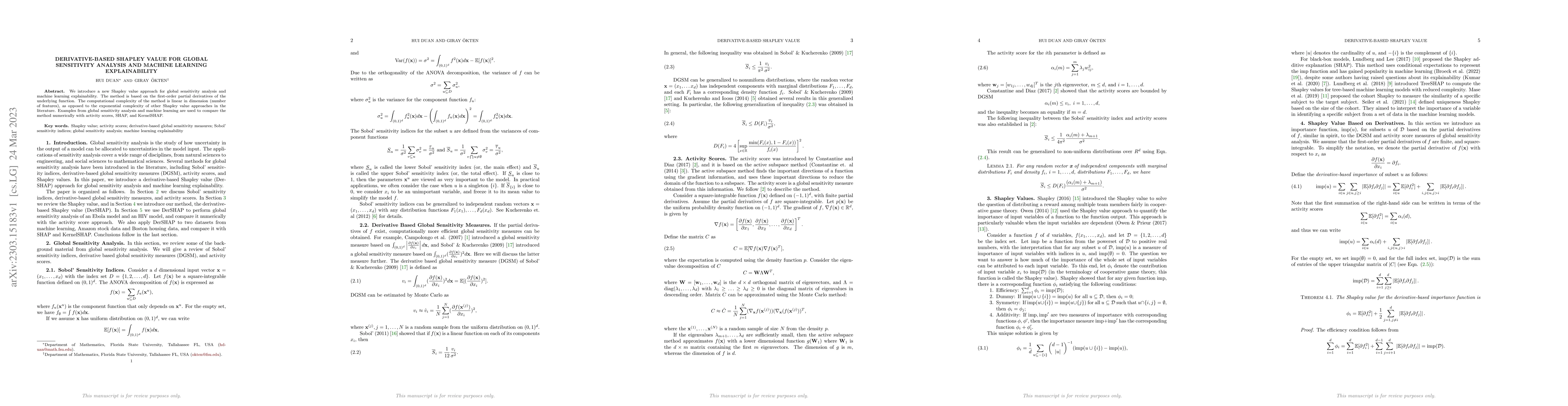 Thumbnail for Derivative-based Shapley value for global sensitivity analysis and
  machine learning explainability