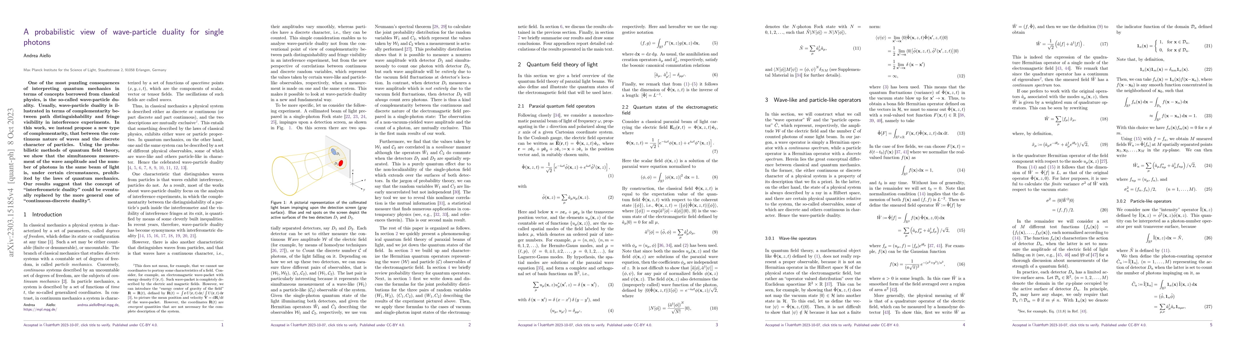 Thumbnail for A probabilistic view of wave-particle duality for single photons