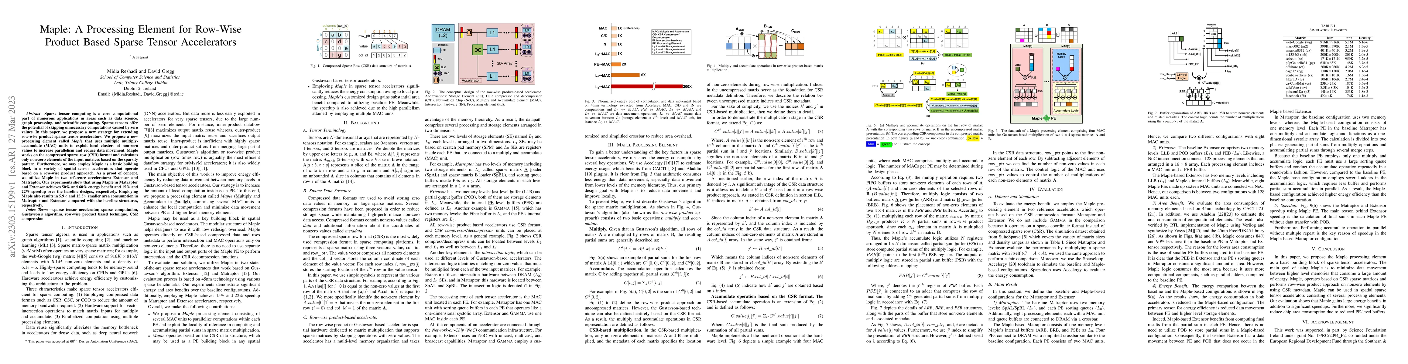 Thumbnail for Maple: A Processing Element for Row-Wise Product Based Sparse Tensor
  Accelerators