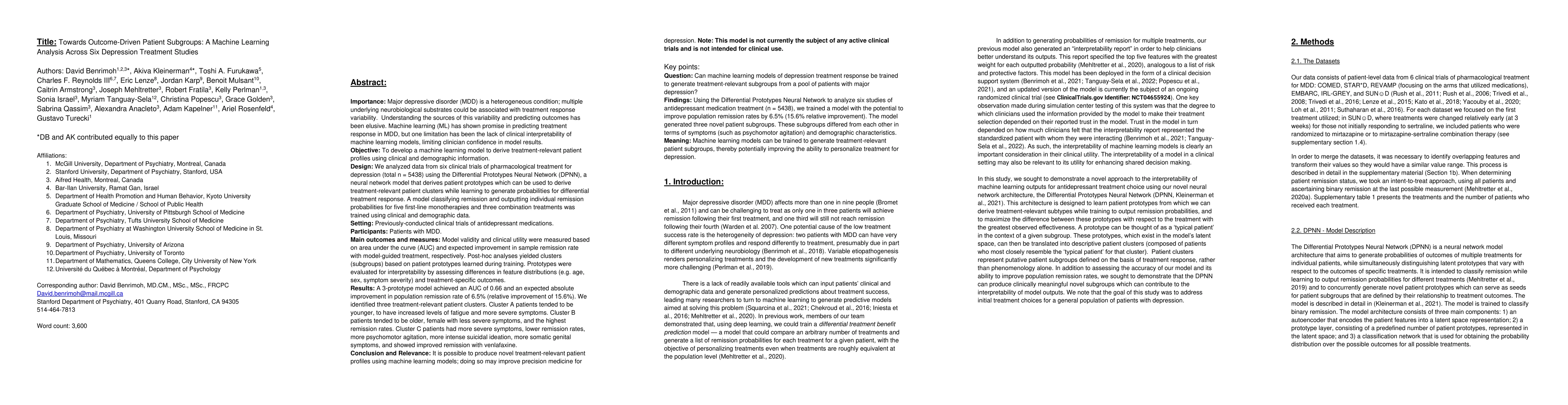 Thumbnail for Towards Outcome-Driven Patient Subgroups: A Machine Learning Analysis
  Across Six Depression Treatment Studies