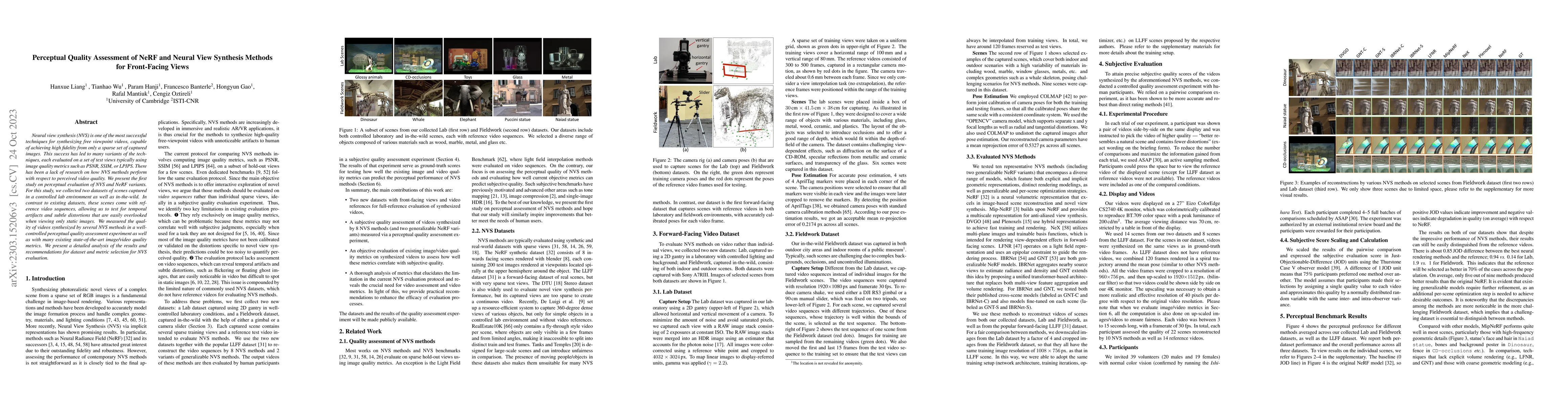 Thumbnail for Perceptual Quality Assessment of NeRF and Neural View Synthesis Methods
  for Front-Facing Views