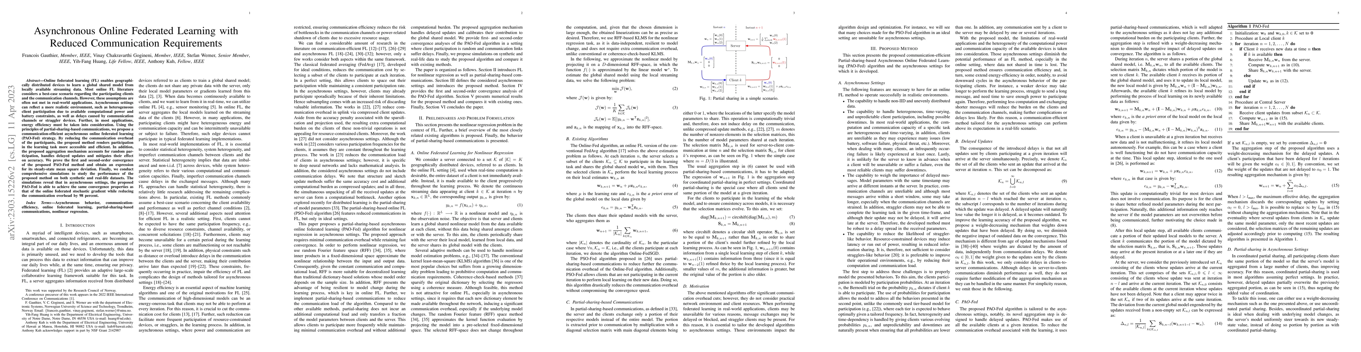Thumbnail for Asynchronous Online Federated Learning with Reduced Communication
  Requirements