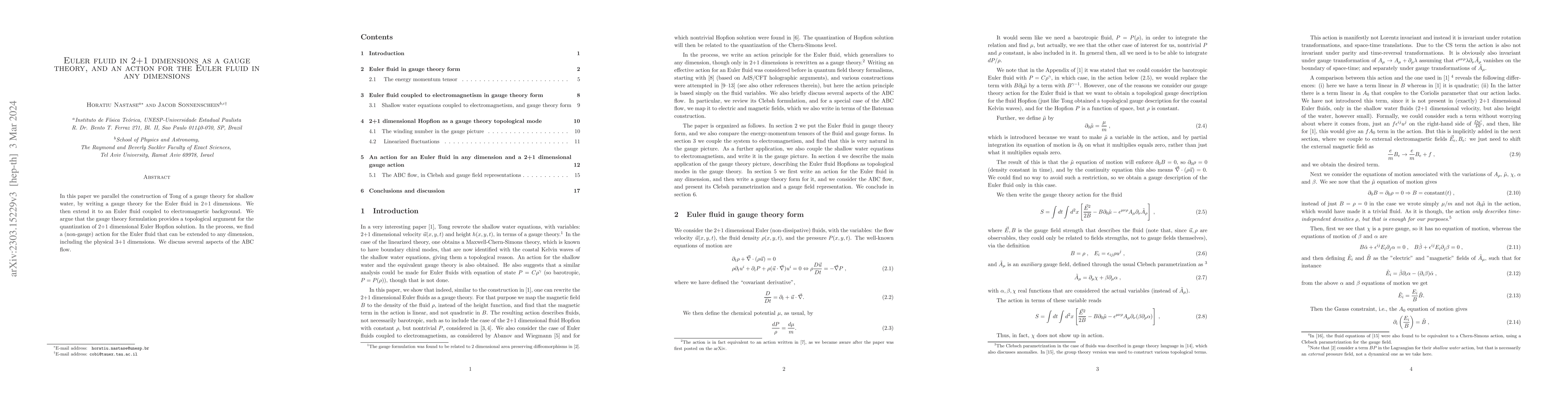 Thumbnail for Euler fluid in 2+1 dimensions as a gauge theory, and an action for the
  Euler fluid in any dimension