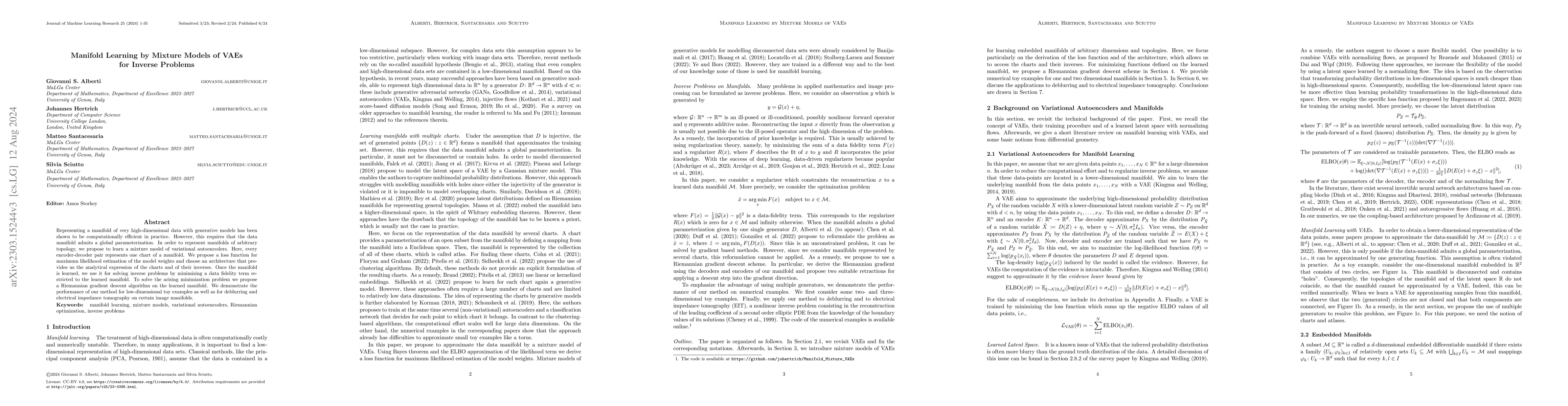 Thumbnail for Manifold Learning by Mixture Models of VAEs for Inverse Problems