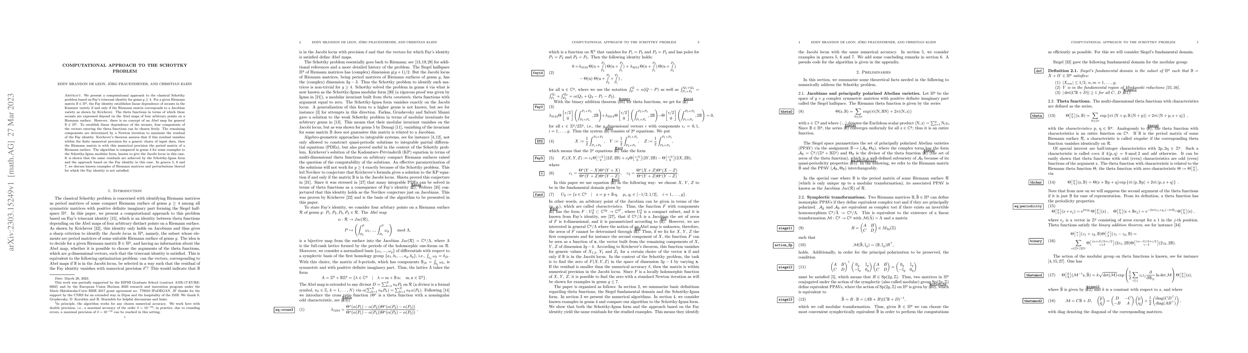 Thumbnail for Computational approach to the Schottky problem