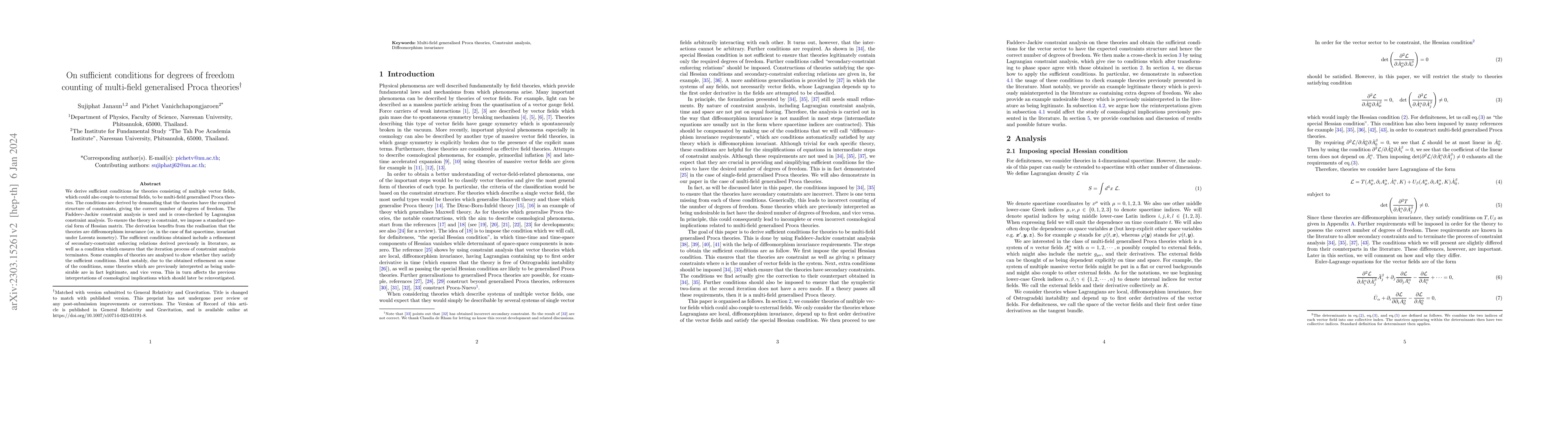 Thumbnail for On sufficient conditions for degrees of freedom counting of multi-field
  generalised Proca theories