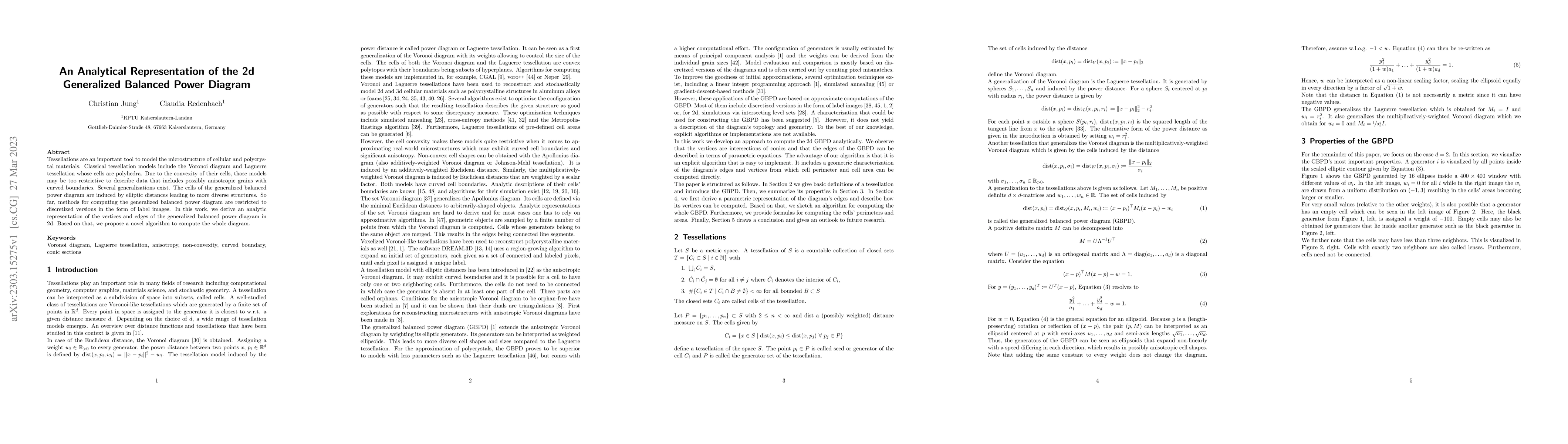 Thumbnail for An Analytical Representation of the 2d Generalized Balanced Power
  Diagram