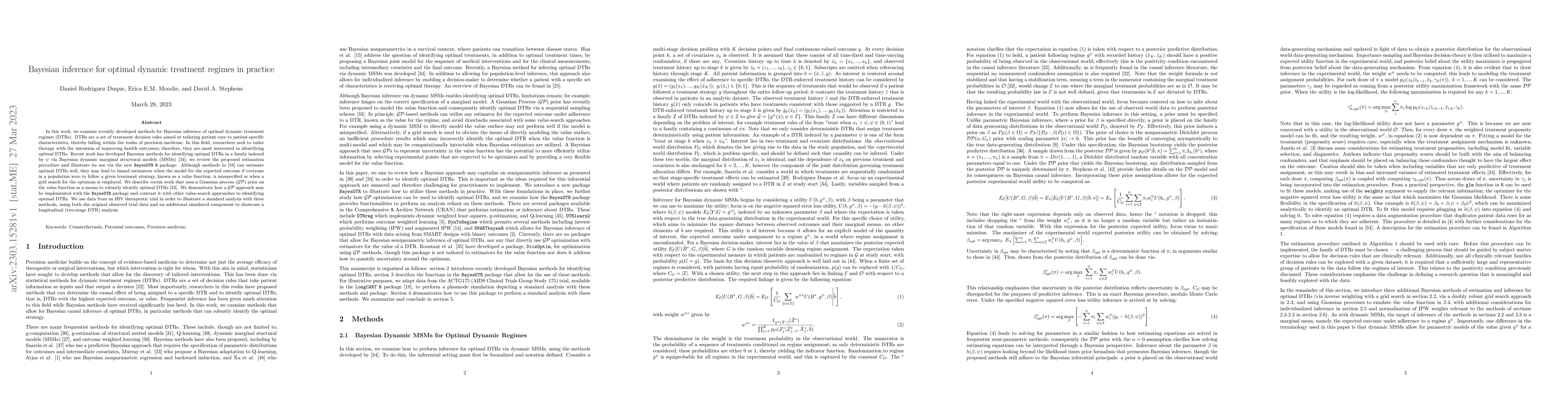 Thumbnail for Bayesian inference for optimal dynamic treatment regimes in practice
