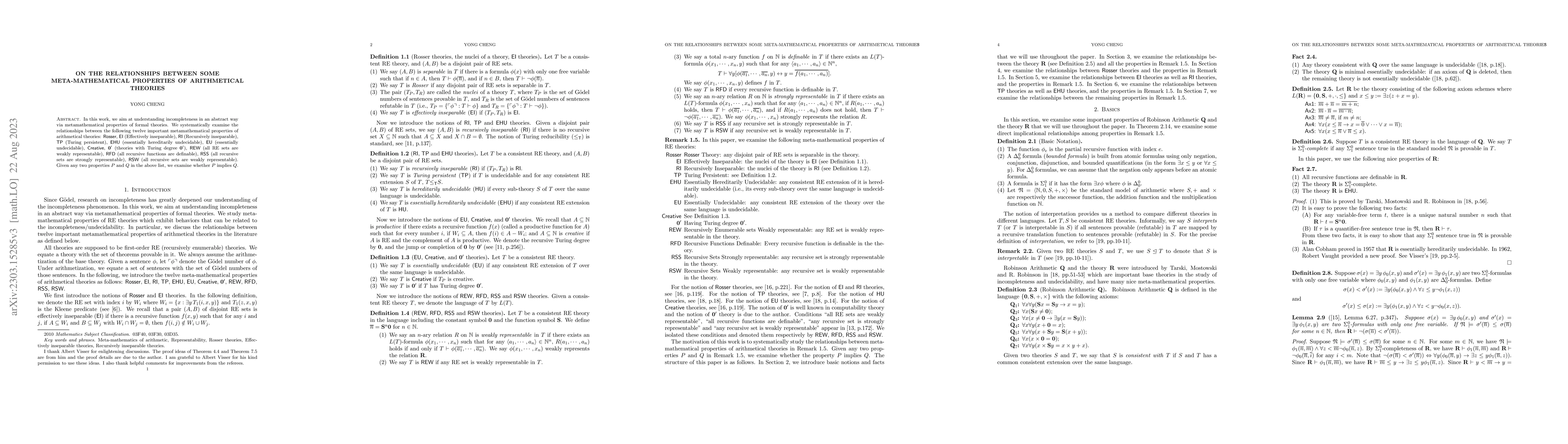 Thumbnail for On the relationships between some meta-mathematical properties of
  arithmetical theories
