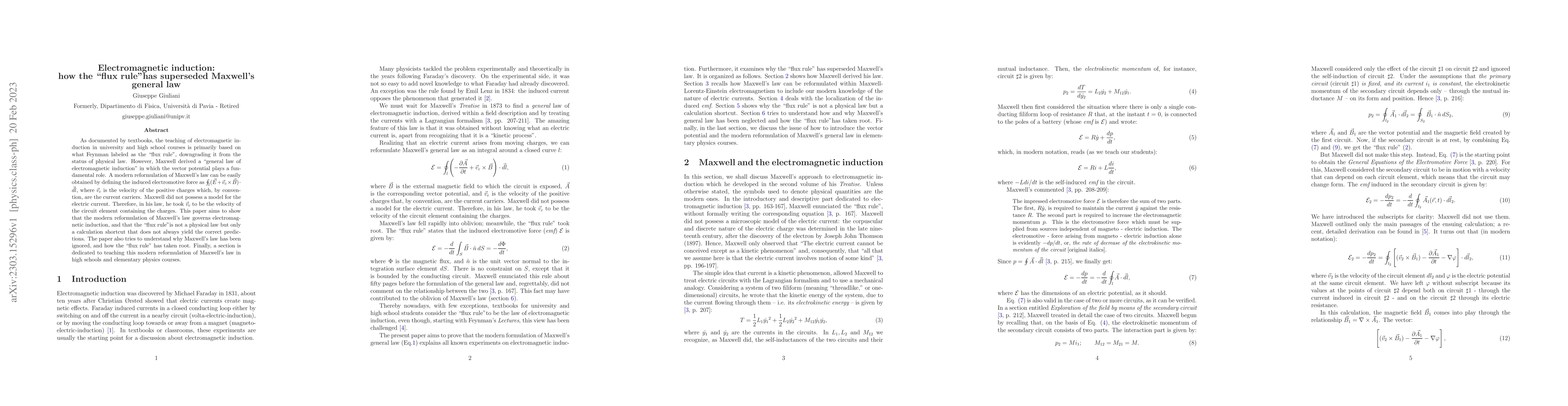 Thumbnail for Electromagnetic induction: how the "flux rule'' has superseded Maxwell's
  general law