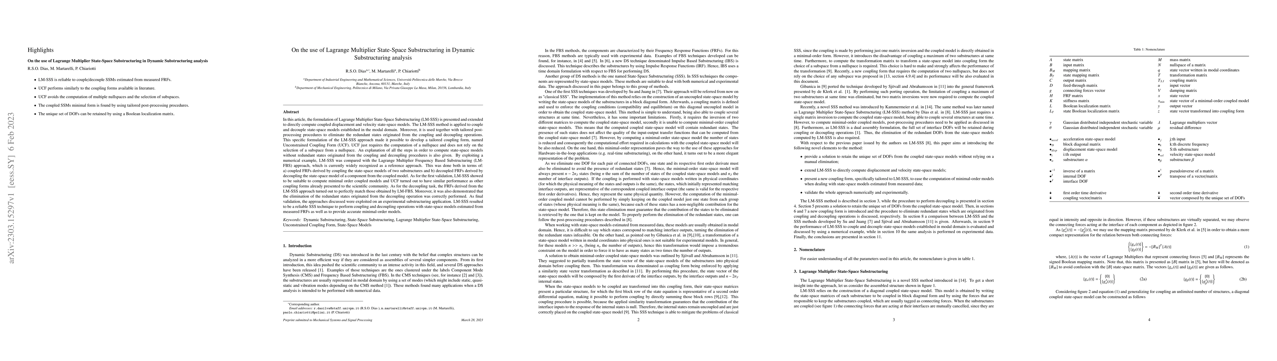 Thumbnail for On the use of Lagrange Multiplier State-Space Substructuring in dynamic
  substructuring analysis