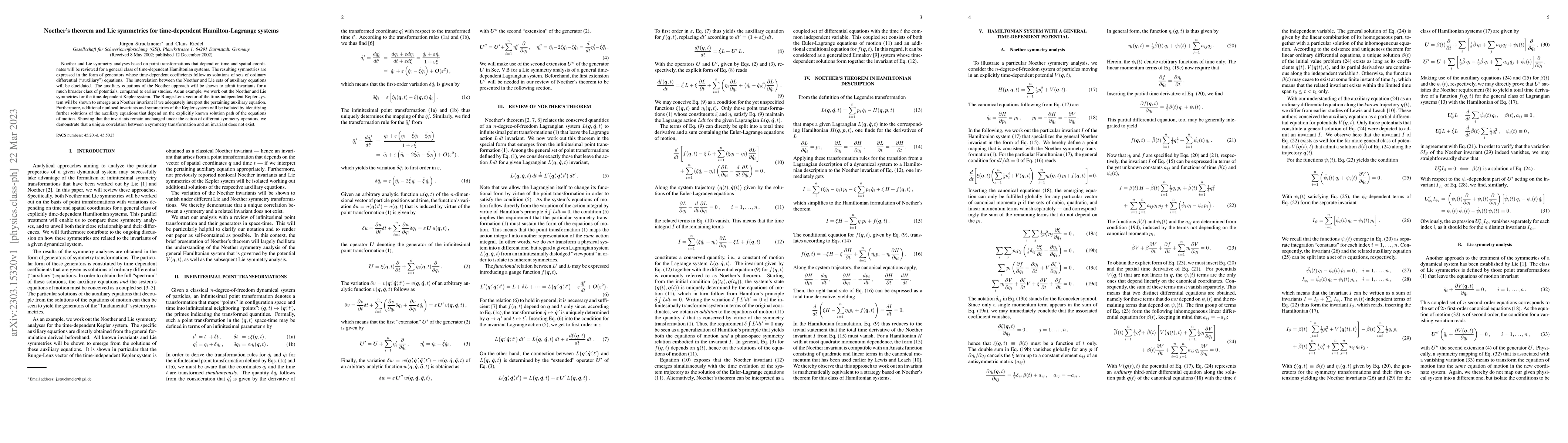 Thumbnail for Noether's theorem and Lie symmetries for time-dependent
  Hamilton-Lagrange systems