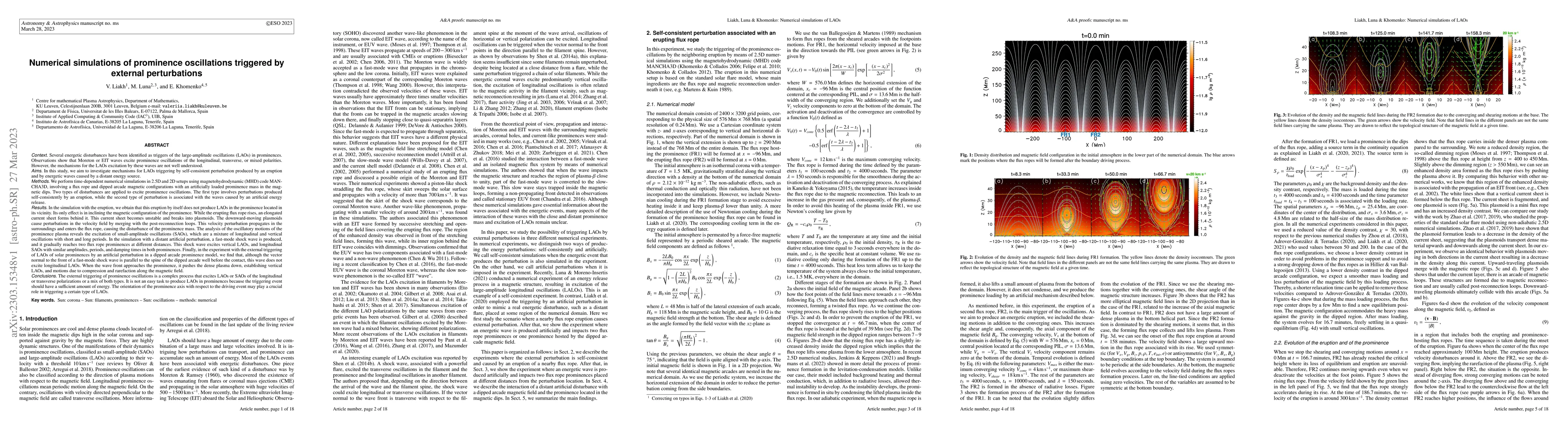 Thumbnail for Numerical simulations of prominence oscillations triggered by external
  perturbations