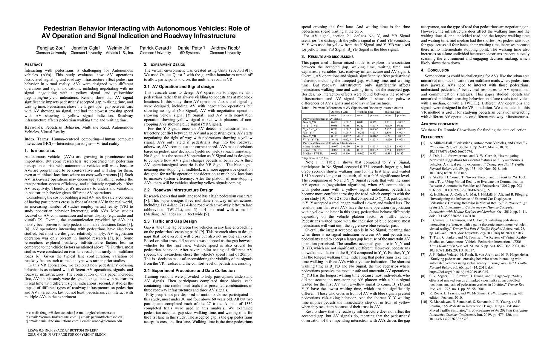 Thumbnail for Pedestrian Behavior Interacting with Autonomous Vehicles: Role of AV
  Operation and Signal Indication and Roadway Infrastructure