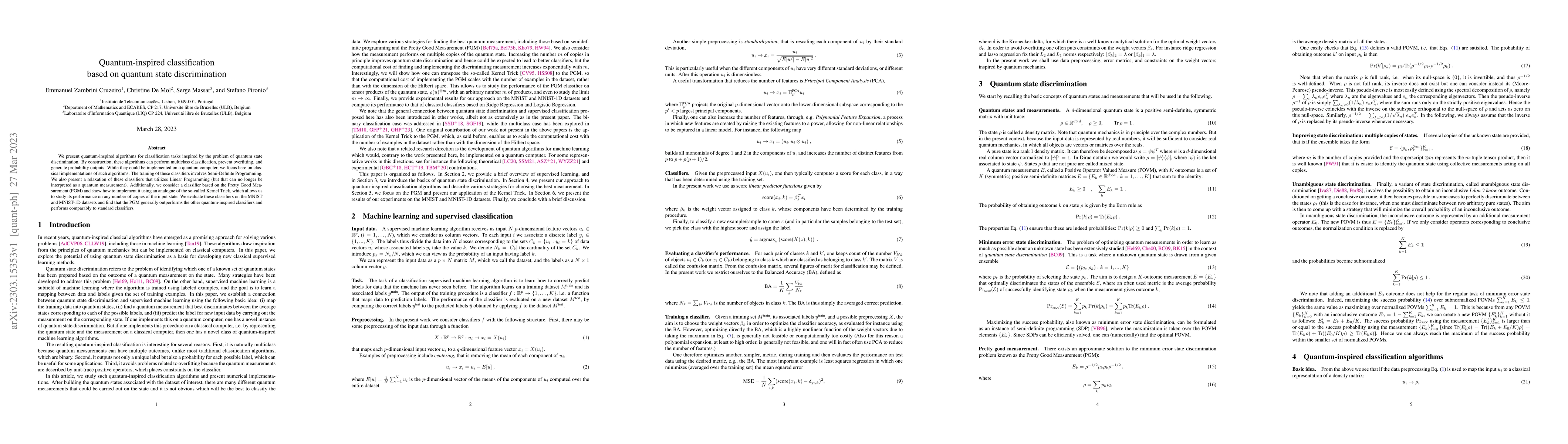 Thumbnail for Quantum-inspired classification based on quantum state discrimination