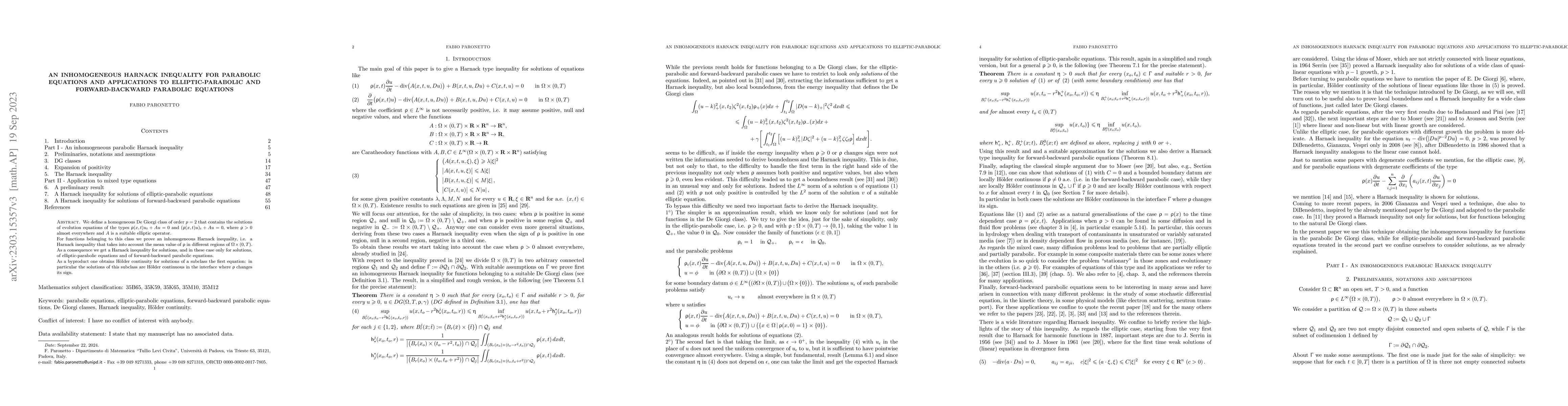 Thumbnail for An inhomogeneous Harnack inequality for parabolic equations and
  applications to elliptic-parabolic and forward-backward parabolic equations