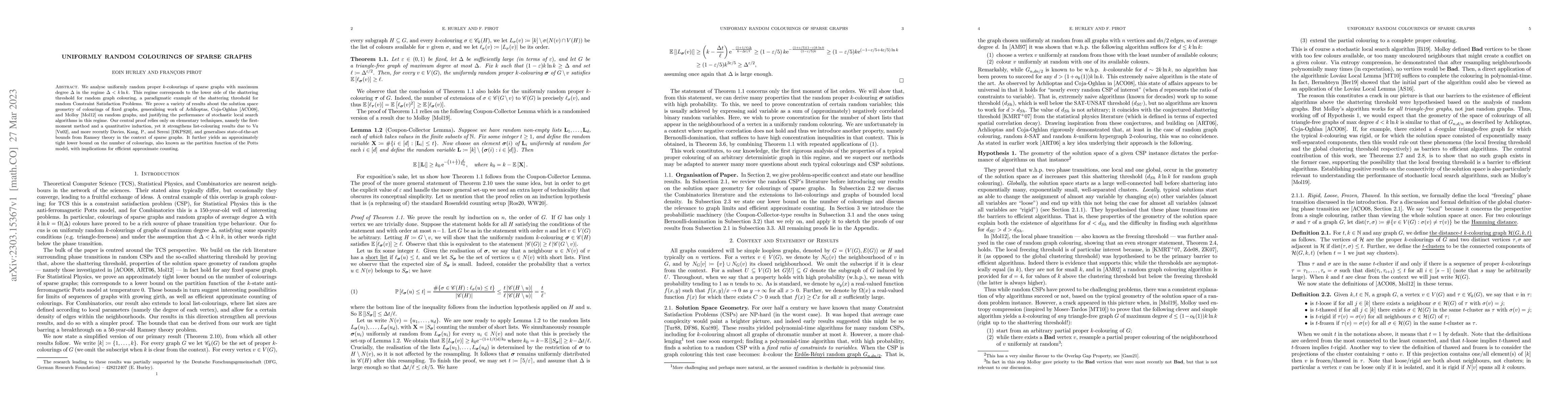 Thumbnail for Uniformly Random Colourings of Sparse Graphs