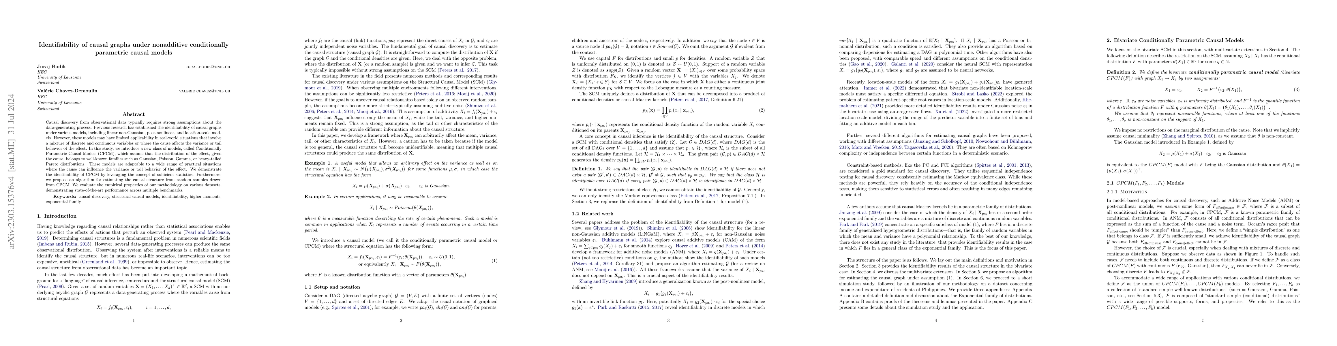 Thumbnail for Identifiability of causal graphs under nonadditive conditionally
  parametric causal models