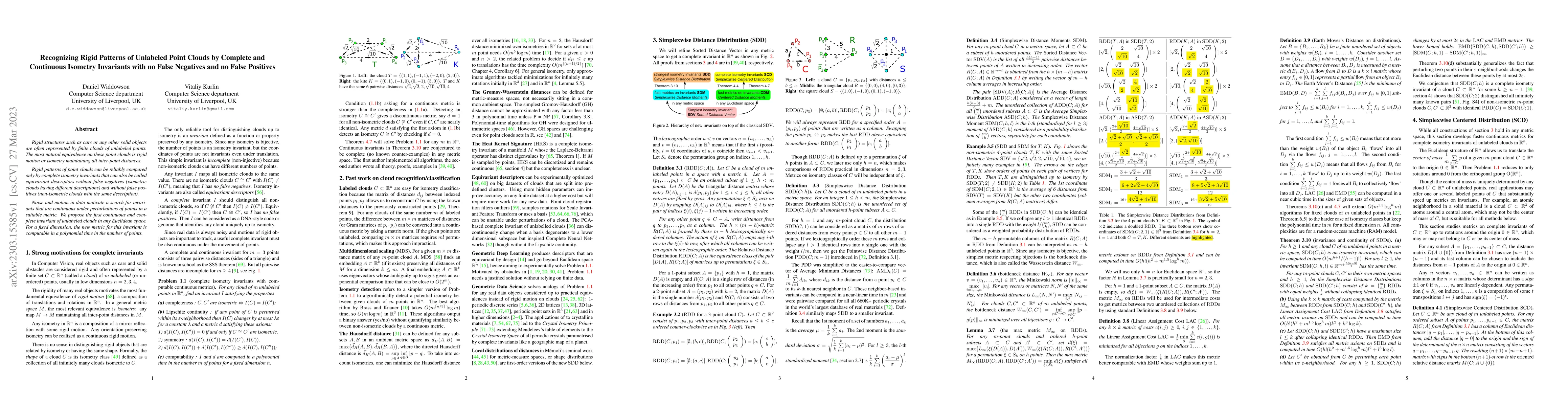 Thumbnail for Recognizing Rigid Patterns of Unlabeled Point Clouds by Complete and
  Continuous Isometry Invariants with no False Negatives and no False Positives