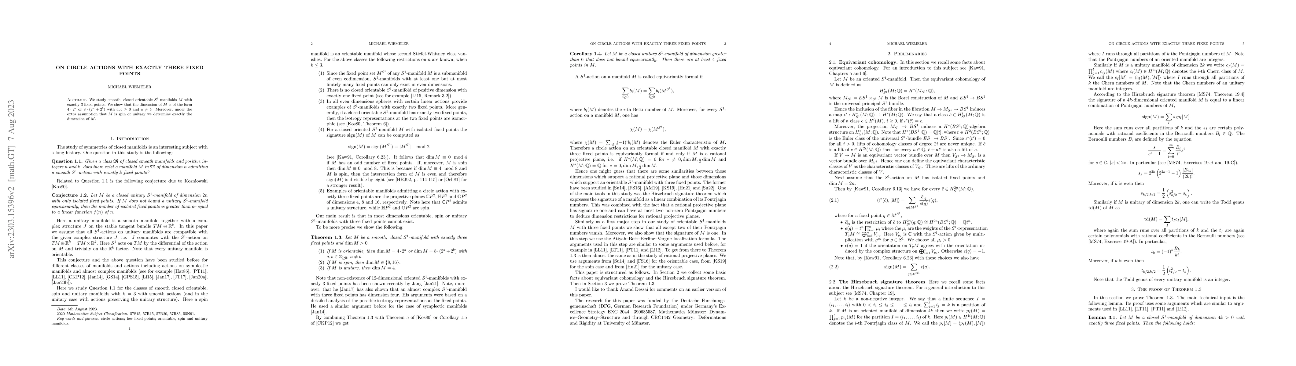 Thumbnail for On circle actions with exactly three fixed points