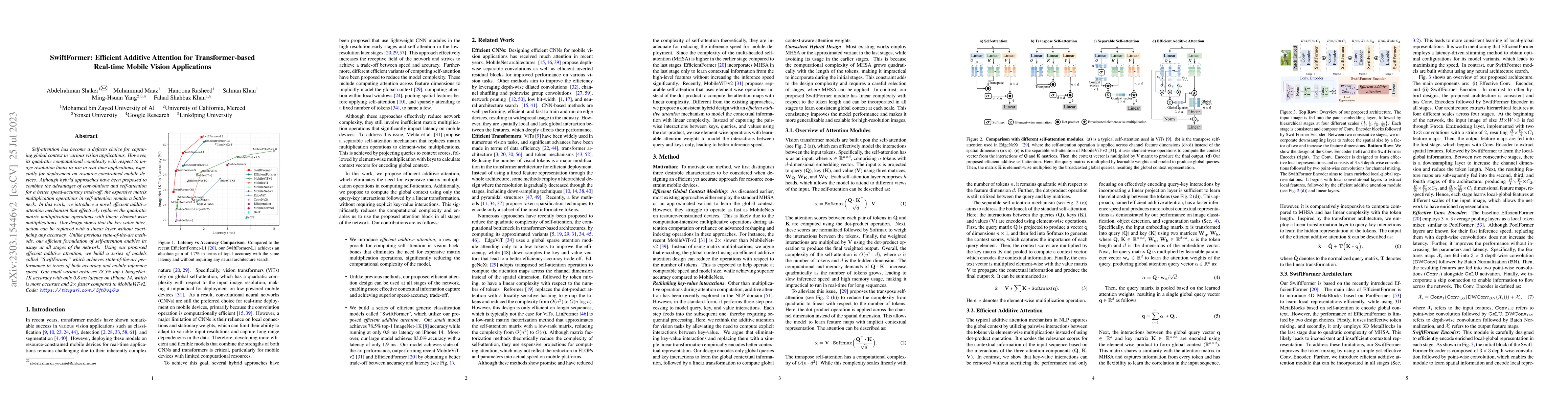 Thumbnail for SwiftFormer: Efficient Additive Attention for Transformer-based
  Real-time Mobile Vision Applications