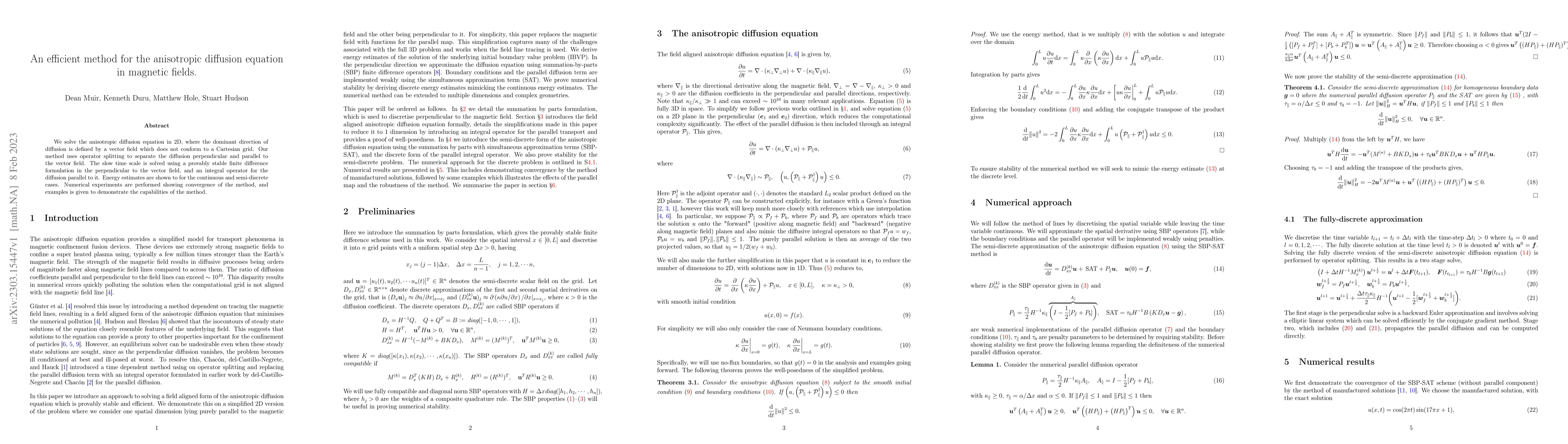 Thumbnail for An efficient method for the anisotropic diffusion equation in magnetic
  fields
