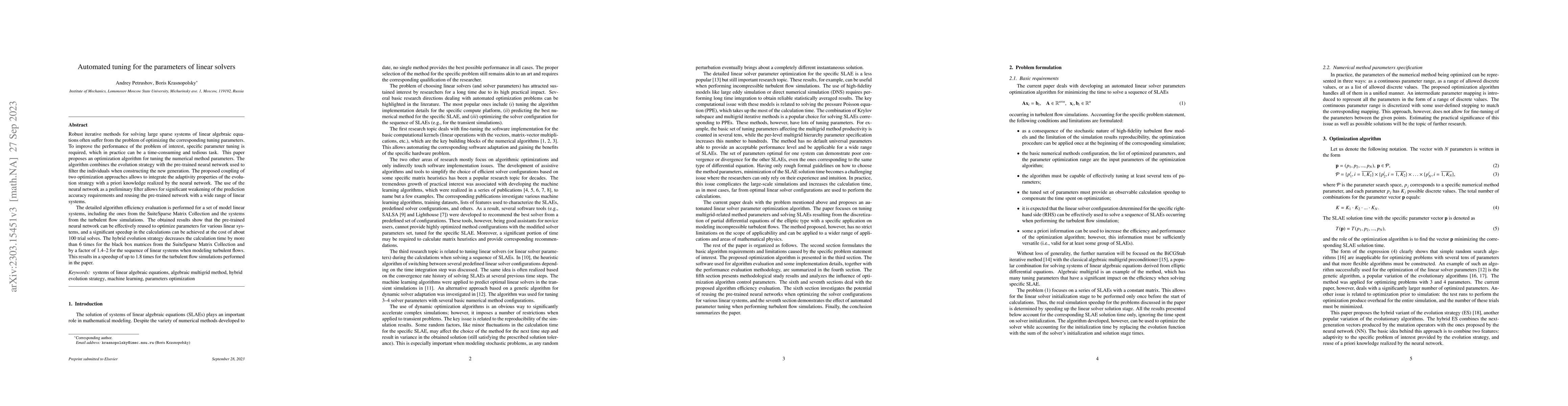 Thumbnail for Automated tuning for the parameters of linear solvers