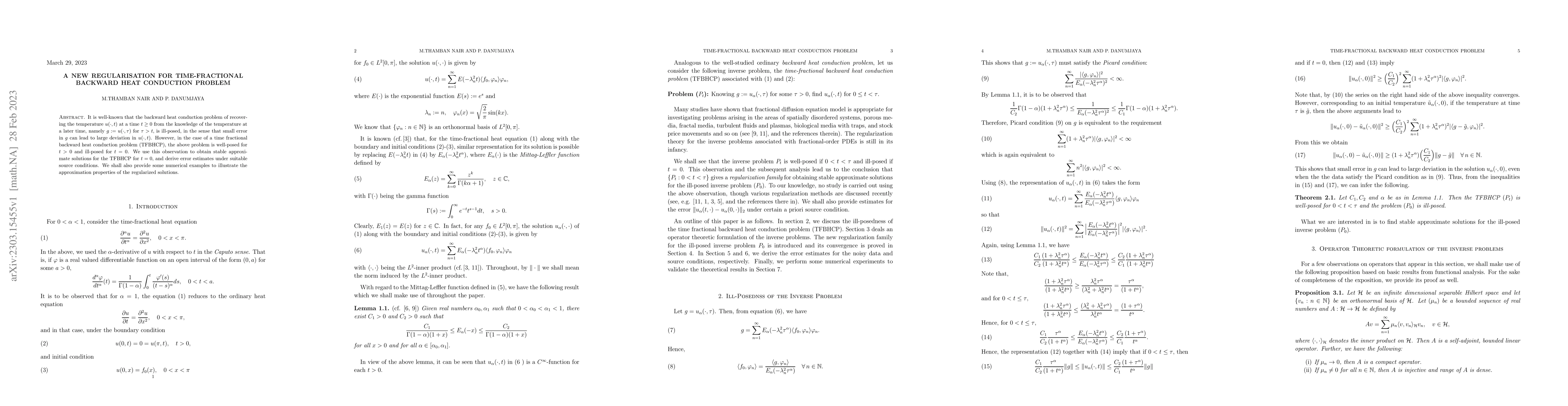 Thumbnail for A new regularisation for time-fractional backward heat conduction
  problem