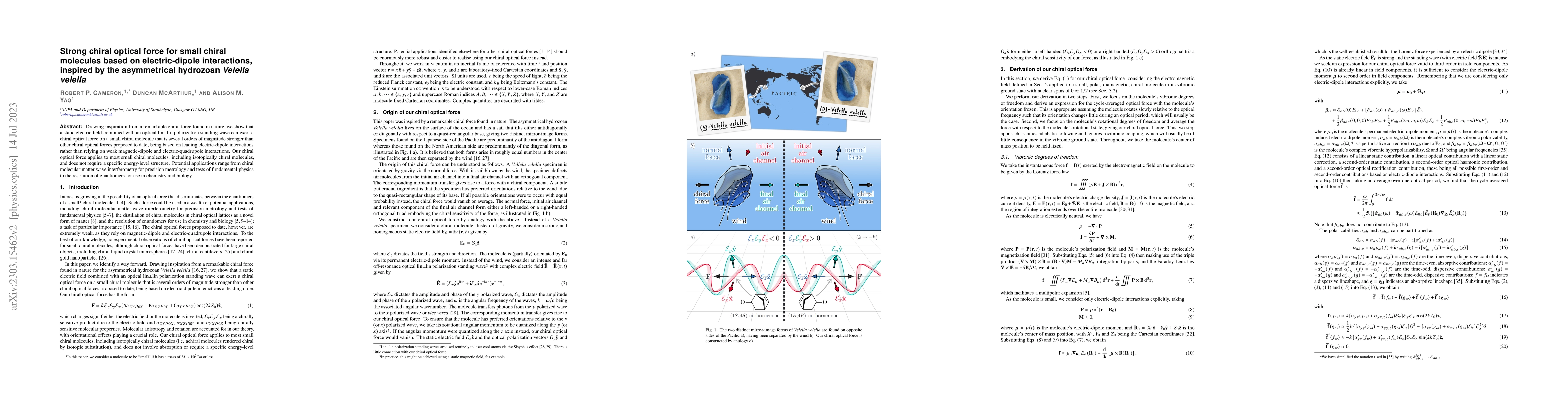 Thumbnail for Strong chiral optical force for small chiral molecules based on
  electric-dipole interactions, inspired by the asymmetrical hydrozoan
  $\textit{Velella velella}$