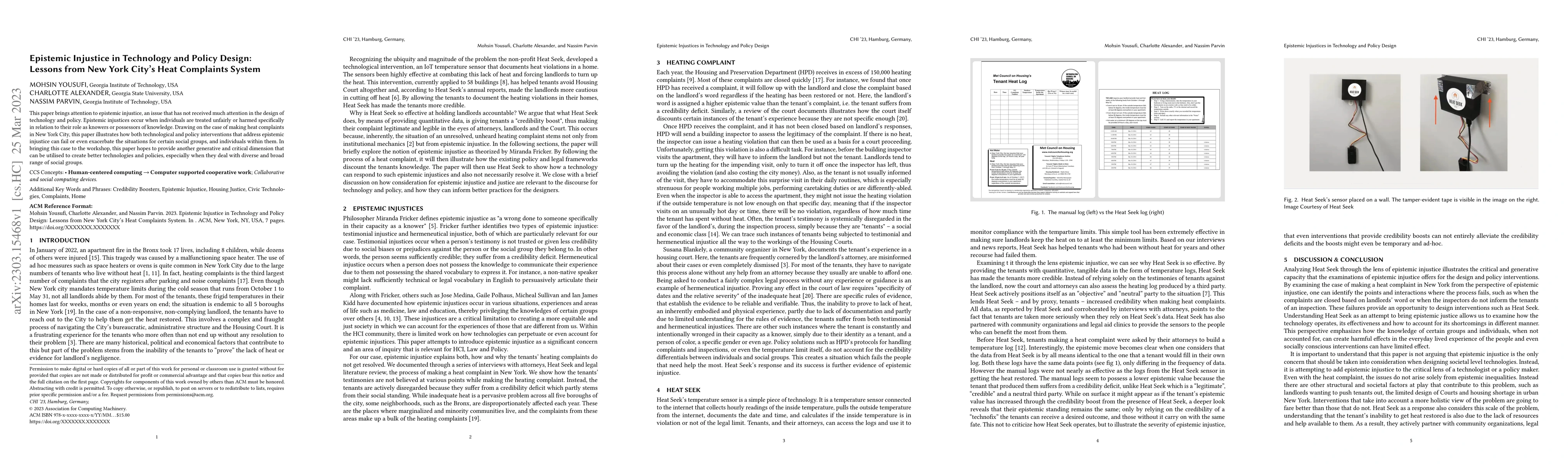 Thumbnail for Epistemic Injustice in Technology and Policy Design: Lessons from New
  York City's Heat Complaints System