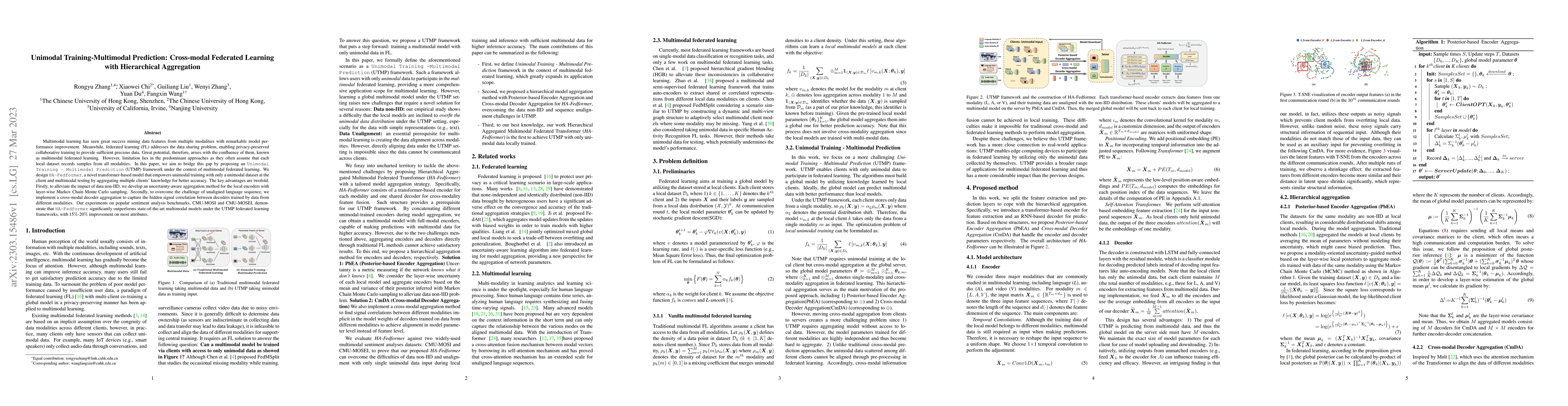 Thumbnail for Unimodal Training-Multimodal Prediction: Cross-modal Federated Learning
  with Hierarchical Aggregation