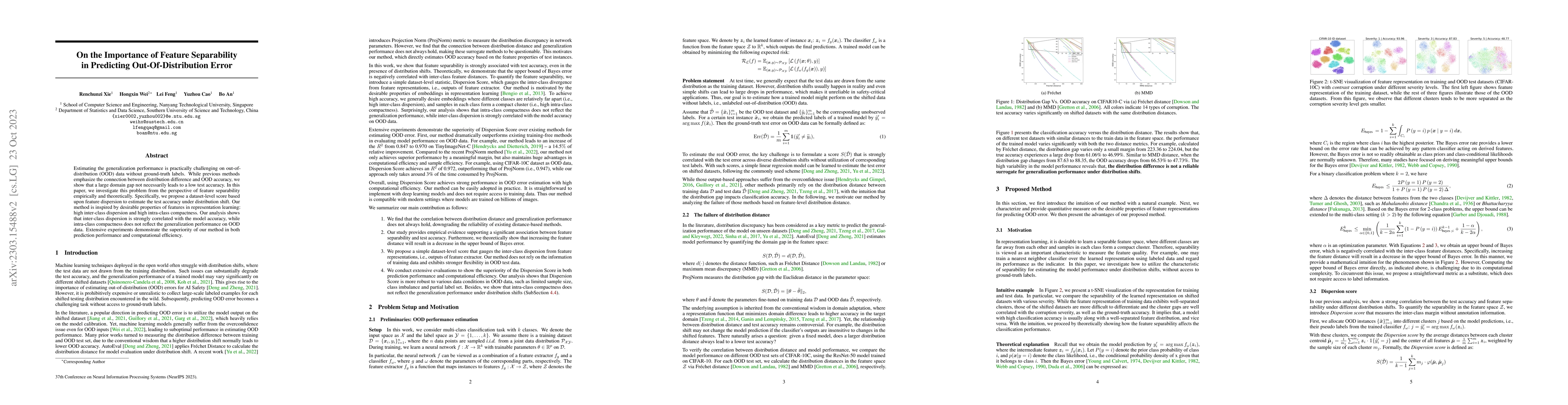 Thumbnail for On the Importance of Feature Separability in Predicting
  Out-Of-Distribution Error