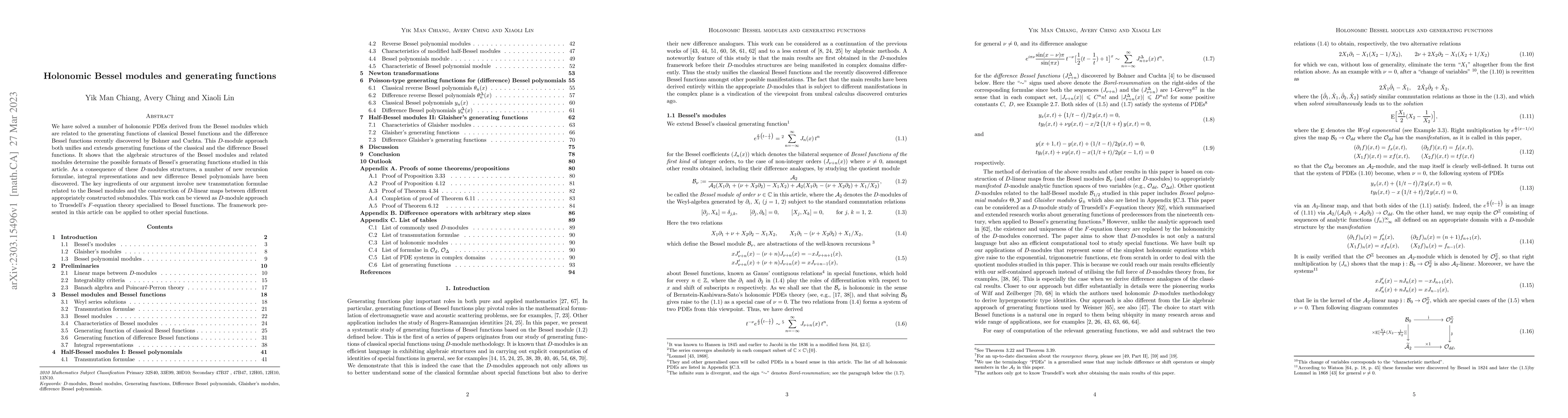 Thumbnail for Holonomic Bessel modules and generating functions