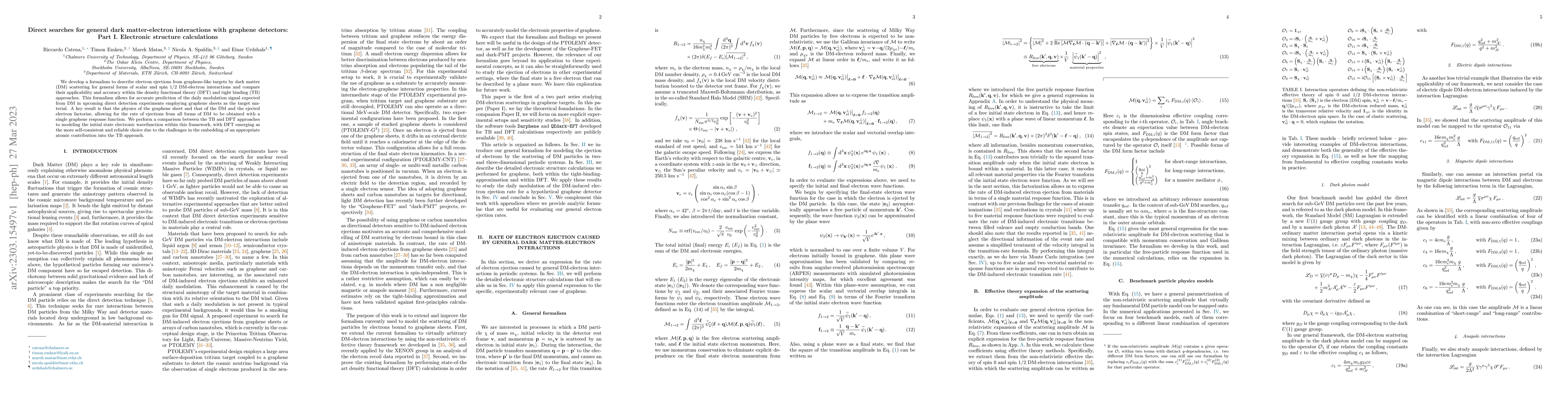 Thumbnail for Direct searches for general dark matter-electron interactions with
  graphene detectors: Part I. Electronic structure calculations