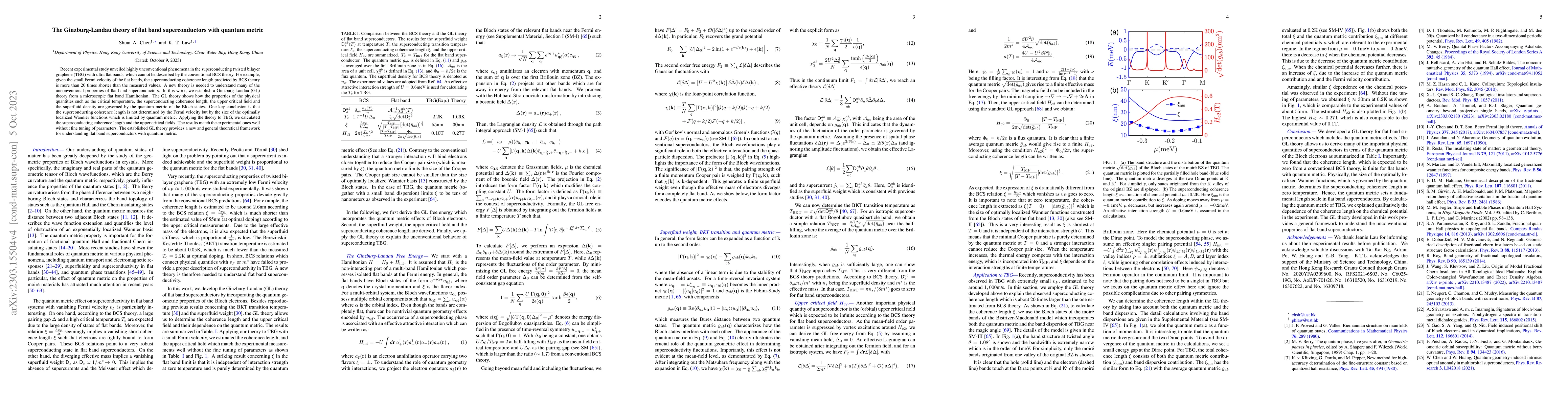 Thumbnail for The Ginzburg-Landau theory of flat band superconductors with quantum
  metric