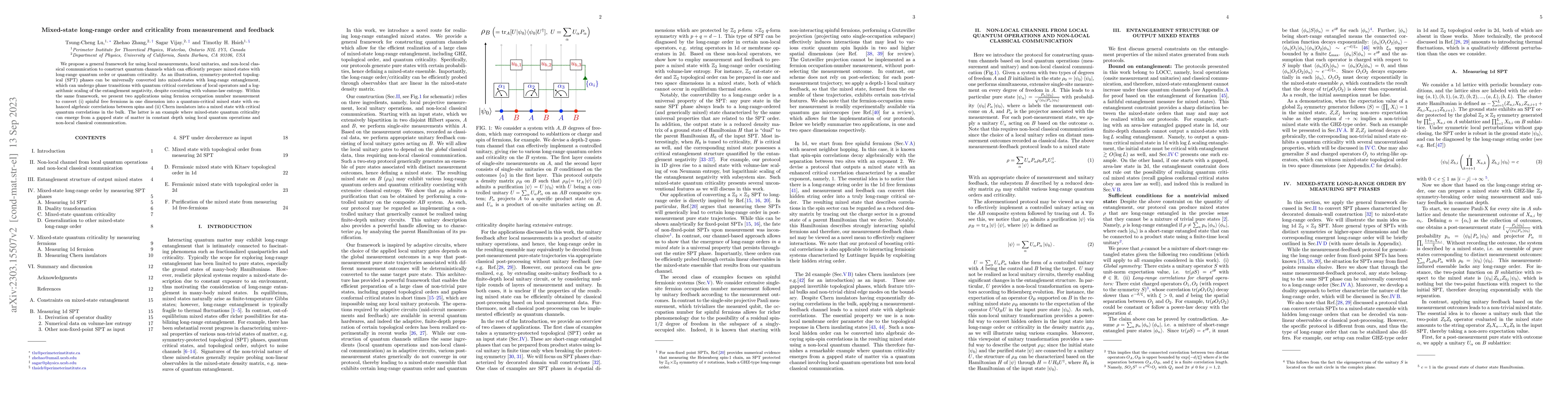 Thumbnail for Mixed-state long-range order and criticality from measurement and
  feedback