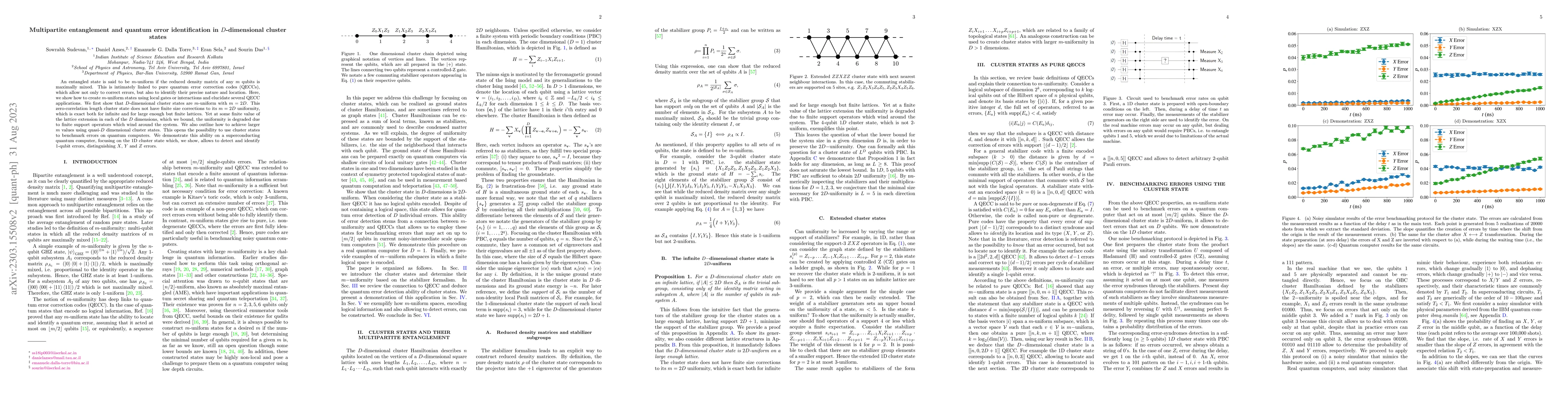 Thumbnail for Multipartite entanglement and quantum error identification in
  $D$-dimensional cluster states