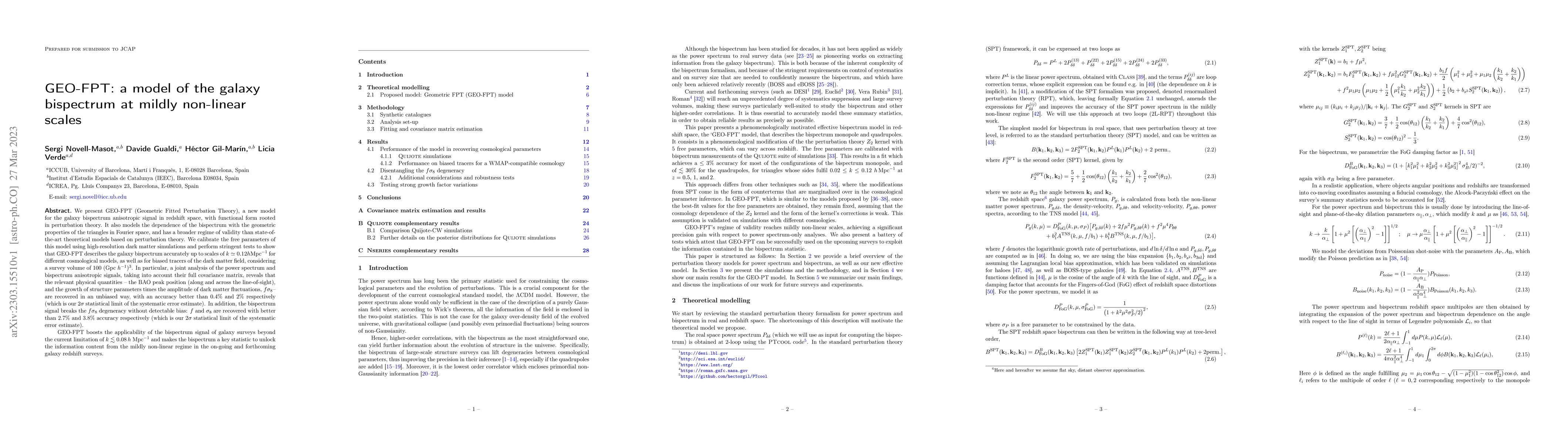 Thumbnail for GEO-FPT: a model of the galaxy bispectrum at mildly non-linear scales