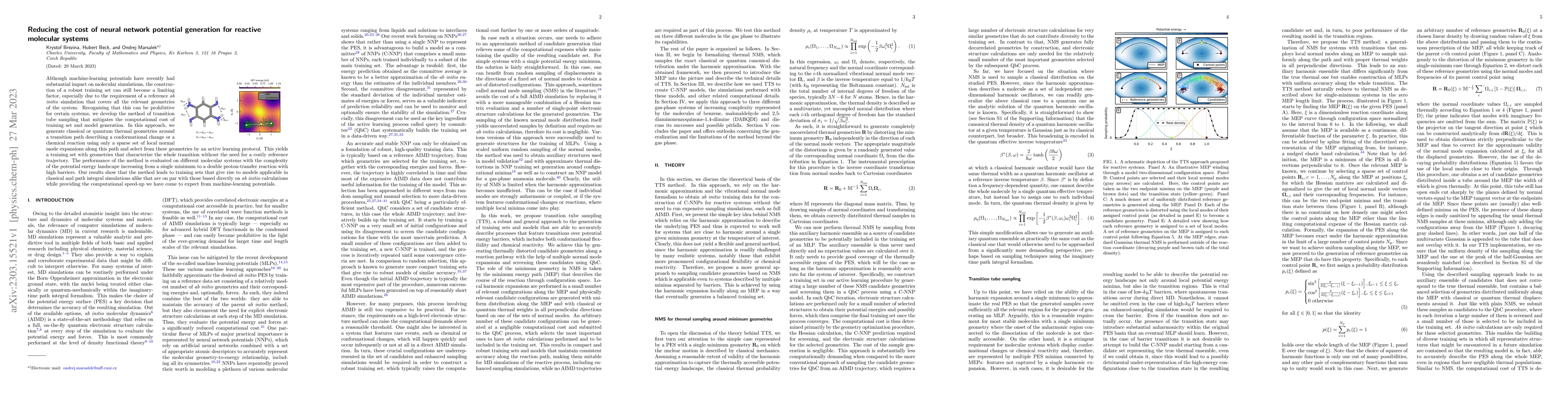 Thumbnail for Reducing the cost of neural network potential generation for reactive
  molecular systems