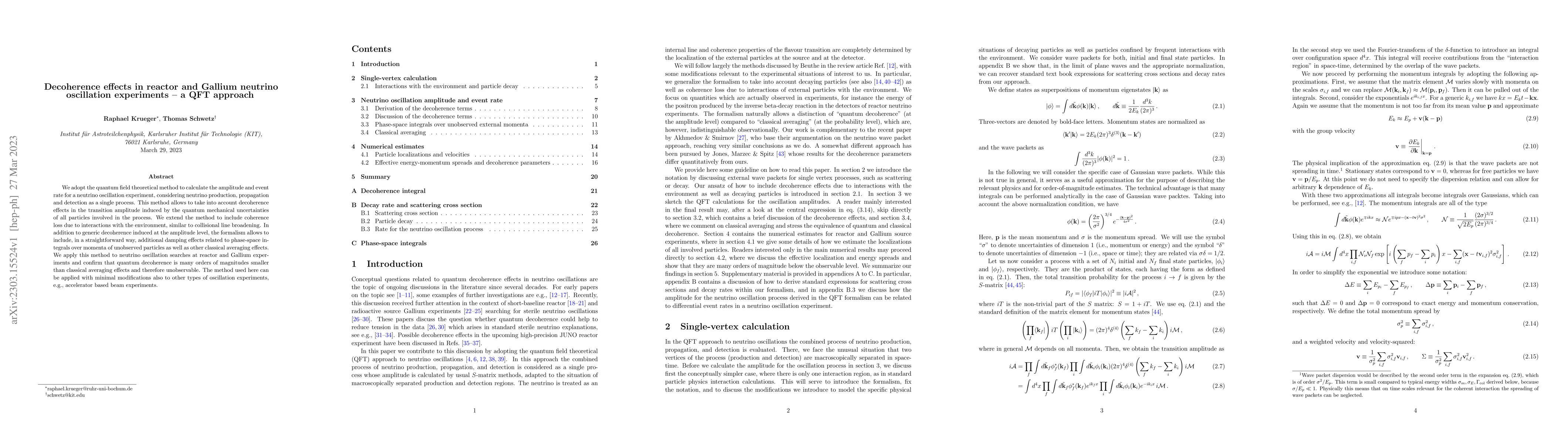 Thumbnail for Decoherence effects in reactor and Gallium neutrino oscillation
  experiments -- a QFT approach