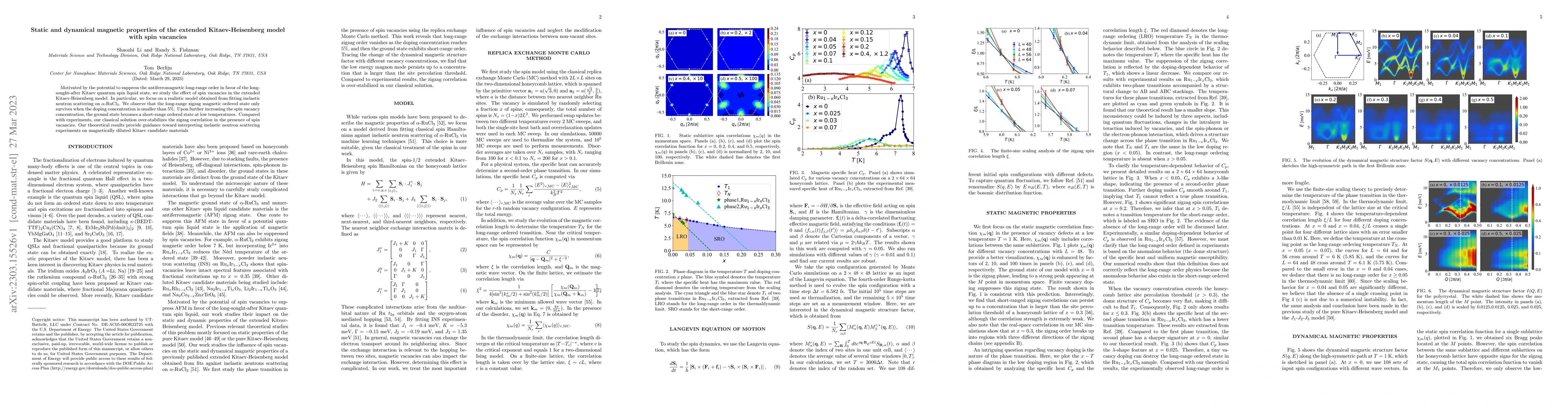 Thumbnail for Static and dynamical magnetic properties of the extended
  Kitaev-Heisenberg model with spin vacancies