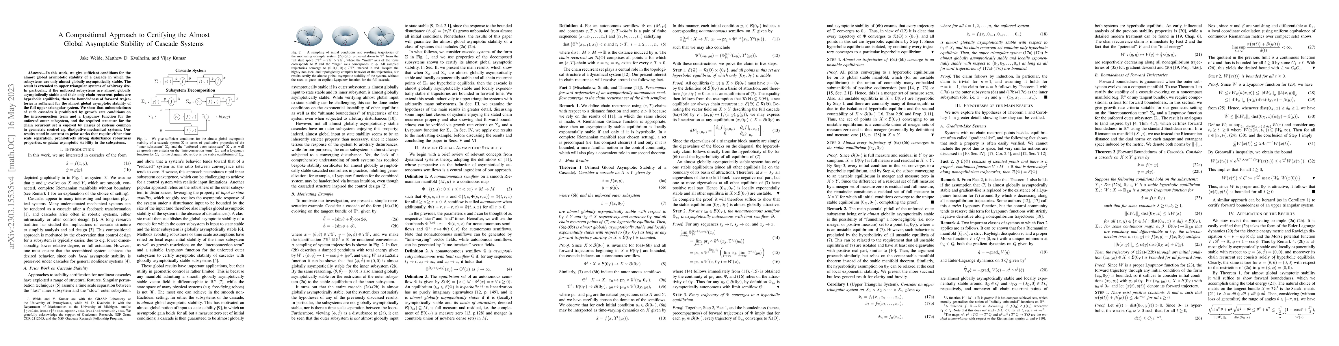 Thumbnail for A Compositional Approach to Certifying the Almost Global Asymptotic
  Stability of Cascade Systems