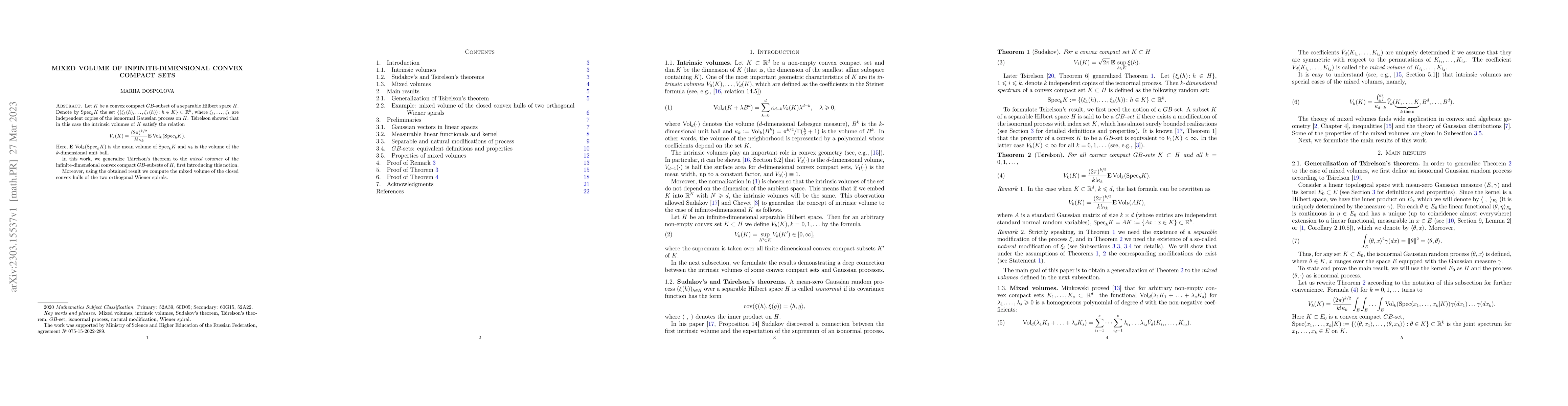 Thumbnail for Mixed volume of infinite-dimensional convex compact sets