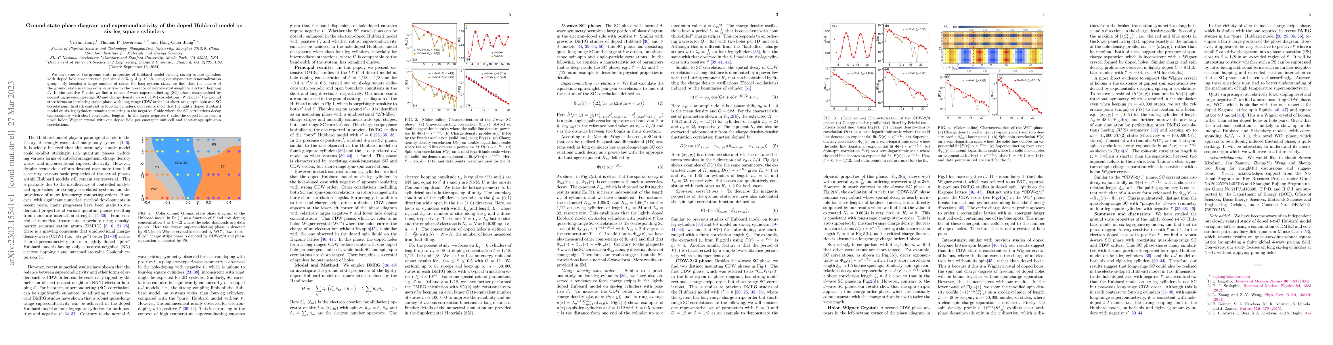 Thumbnail for Ground state phase diagram and superconductivity of the doped Hubbard
  model on six-leg square cylinders