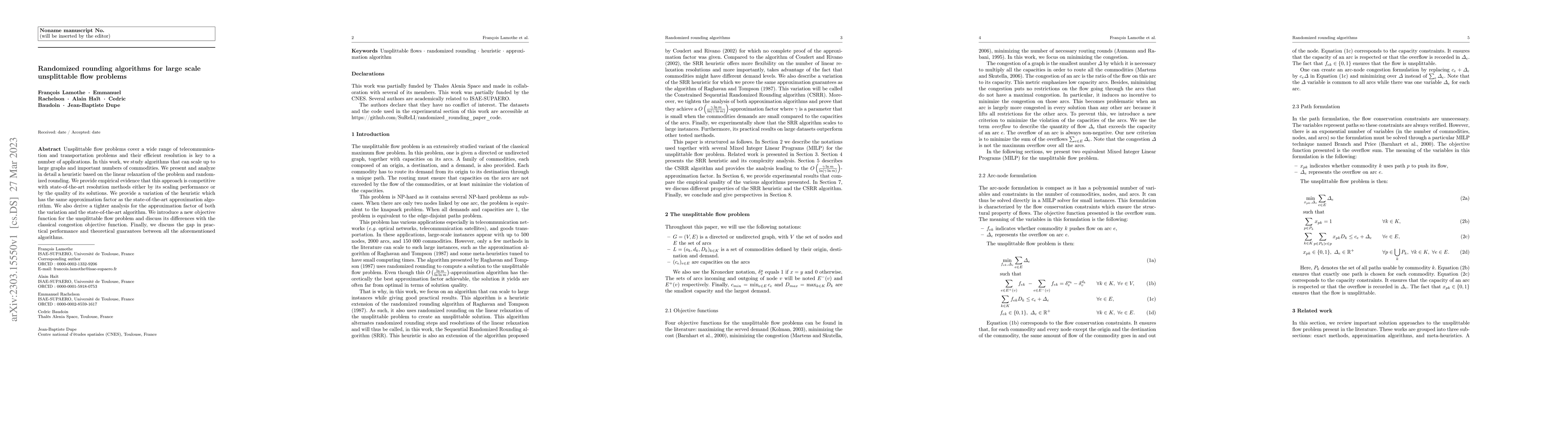 Thumbnail for Randomized rounding algorithms for large scale unsplittable flow
  problems