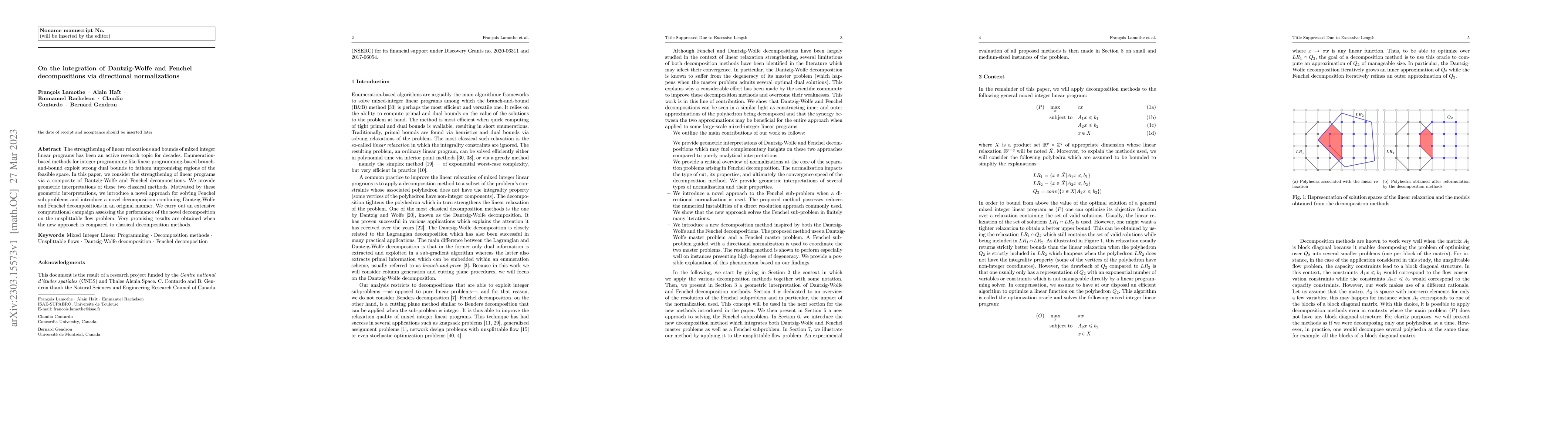 Thumbnail for On the integration of Dantzig-Wolfe and Fenchel decompositions via
  directional normalizations